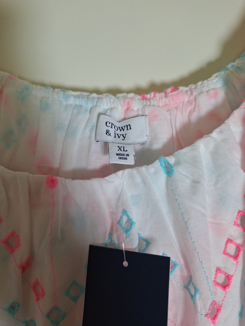 Crown & Ivy Resort Off The Shoulder Top Pom Pom Embroidered Cotton Blouse XL - Picture 3 of 7